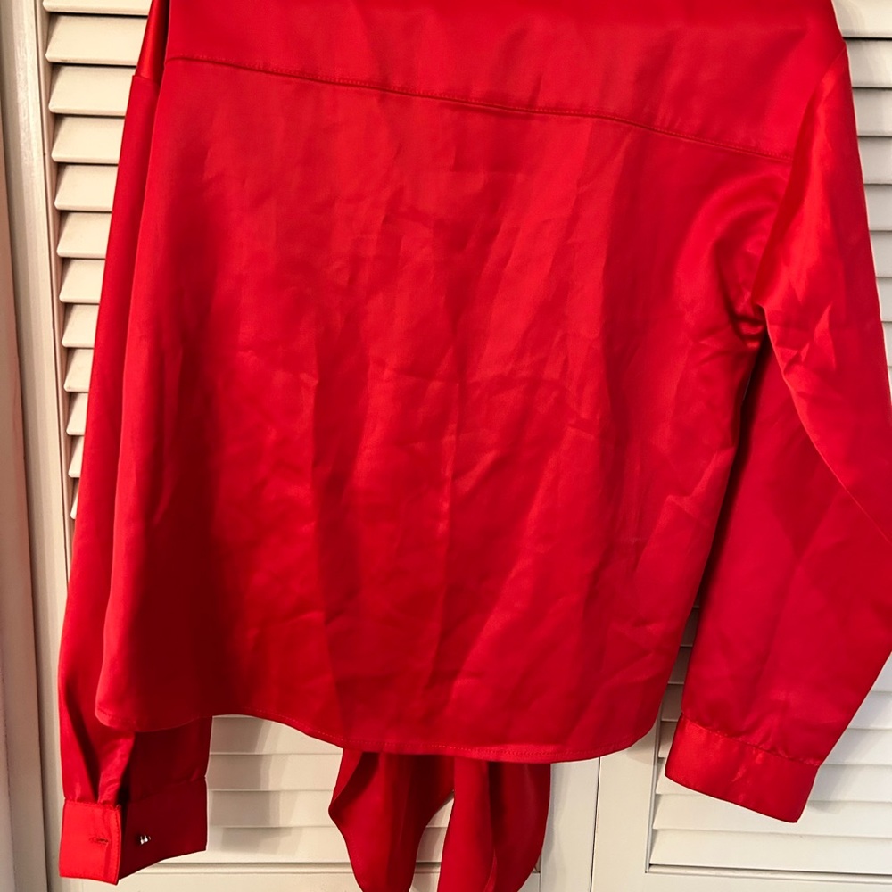 Mistress Rocks Red Satin Tie-Front Blouse - Picture 2 of 4
